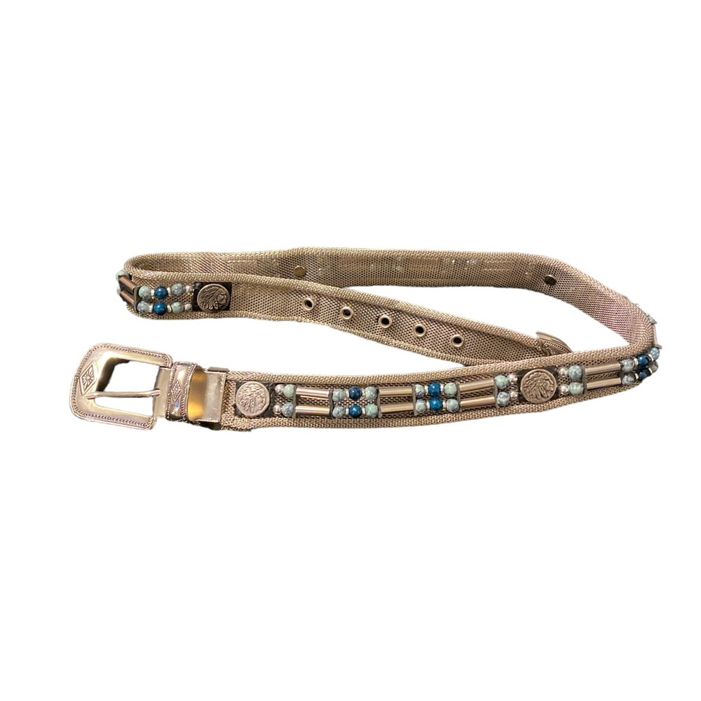 Women’s Western Native American Beaded Mesh Metal Belt
